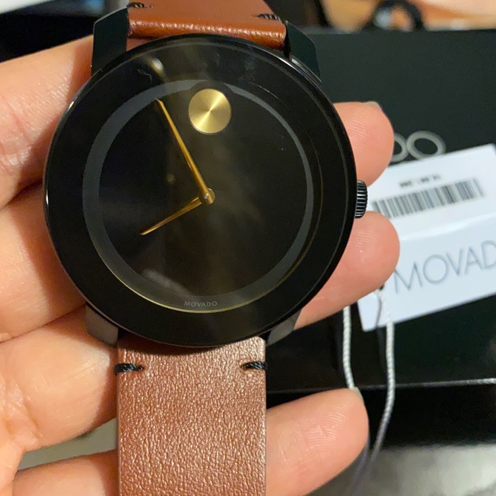 Unisex movado brown leather watch